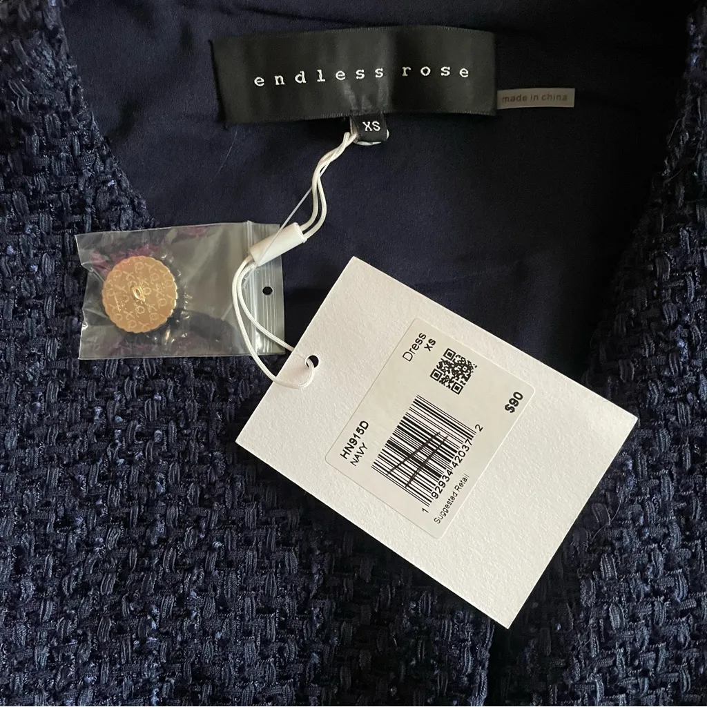 Anthropologie Endless Rose Tweed Mini Dress in Navy Blue Size XS - Image 4