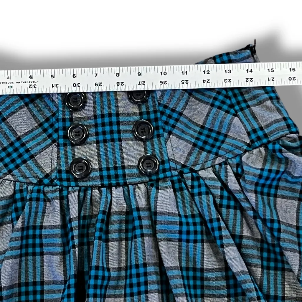 Vintage Y2K 90’s Lace Up Big Buttons Pleated Taunt Plaid Miniskirt Size 7 - Image 8