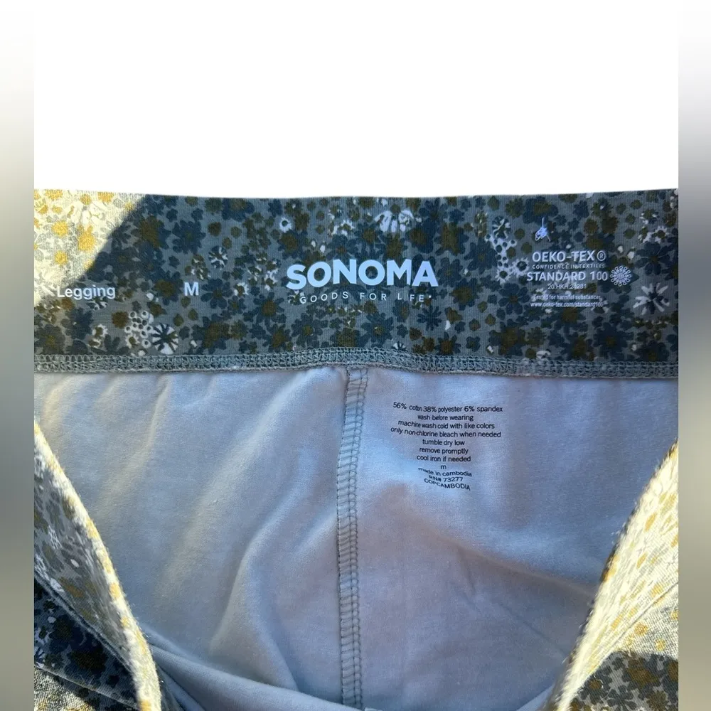 Sonoma Floral Leggings Womens M OEKO-TEX Stretch Midrise Flowers Lounge Yoga - Image 3