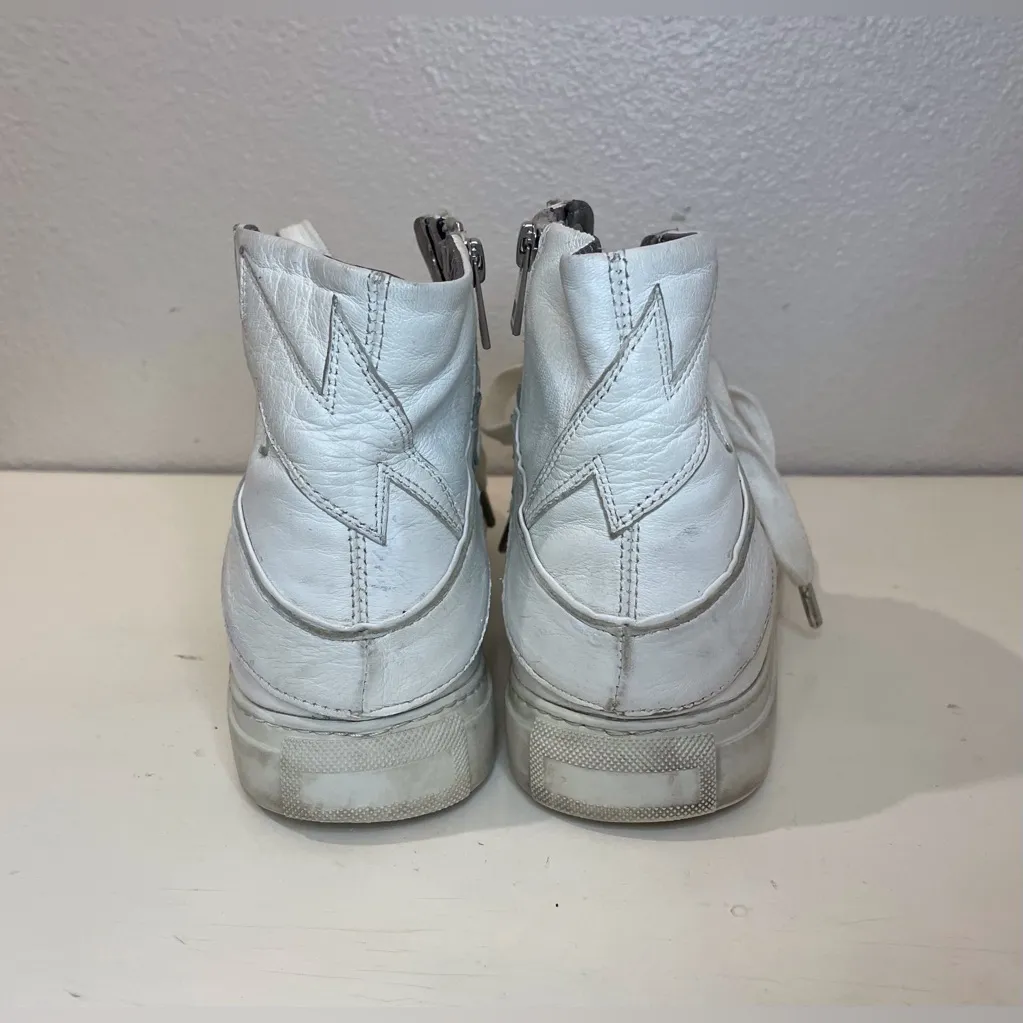Zadig & Voltaire Women's White High-Top with Zipper Leather Sneakers Size 8 (39) - Image 9