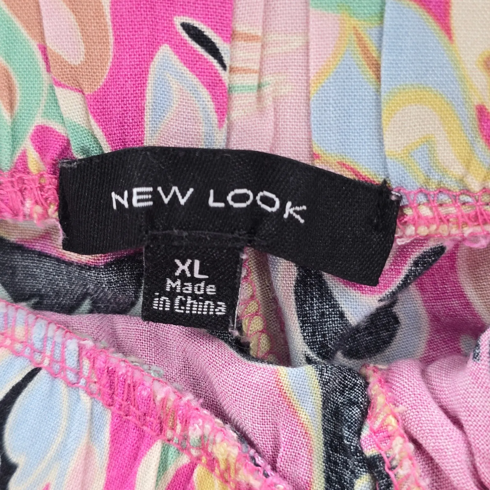 New Look Pink Floral Elastic Crop Belt Beach Boho Wide Leg Pants Trousers XL - Image 6