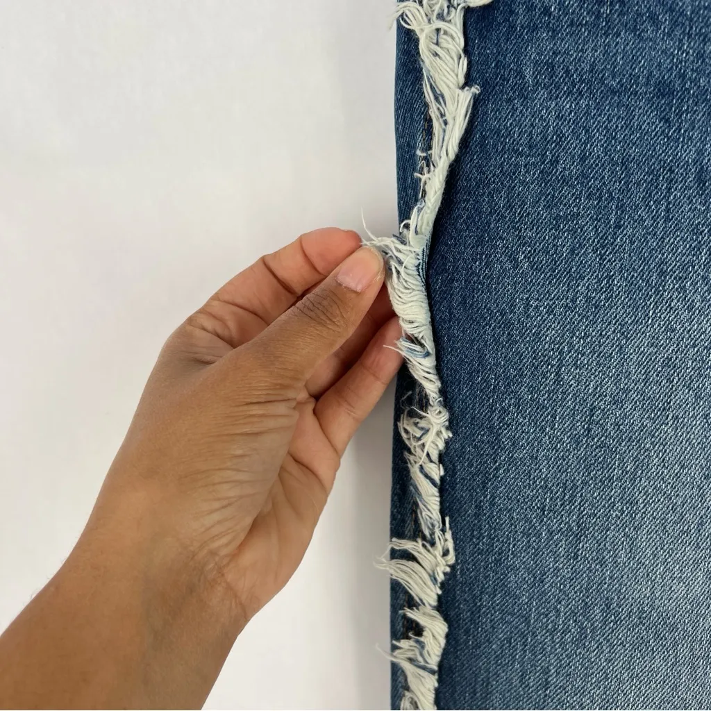 Good American Good Boy Side Fray High Rise Medium Wash Blue Straight Leg Jeans 0 - Image 10