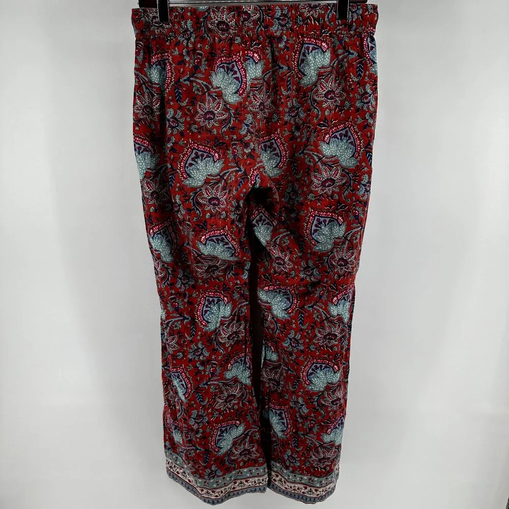 World Market All Over Print Pants Floral Straight Elastic Waist Boho Red S/M Size M - Image 4