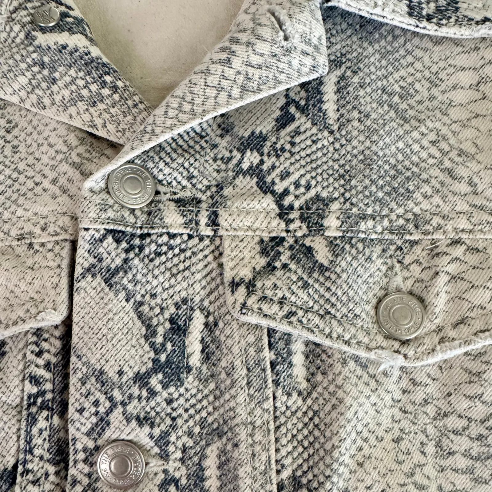 Free People Jacket Python Snake Denim Trucker Festival Gray womens XS - Image 3