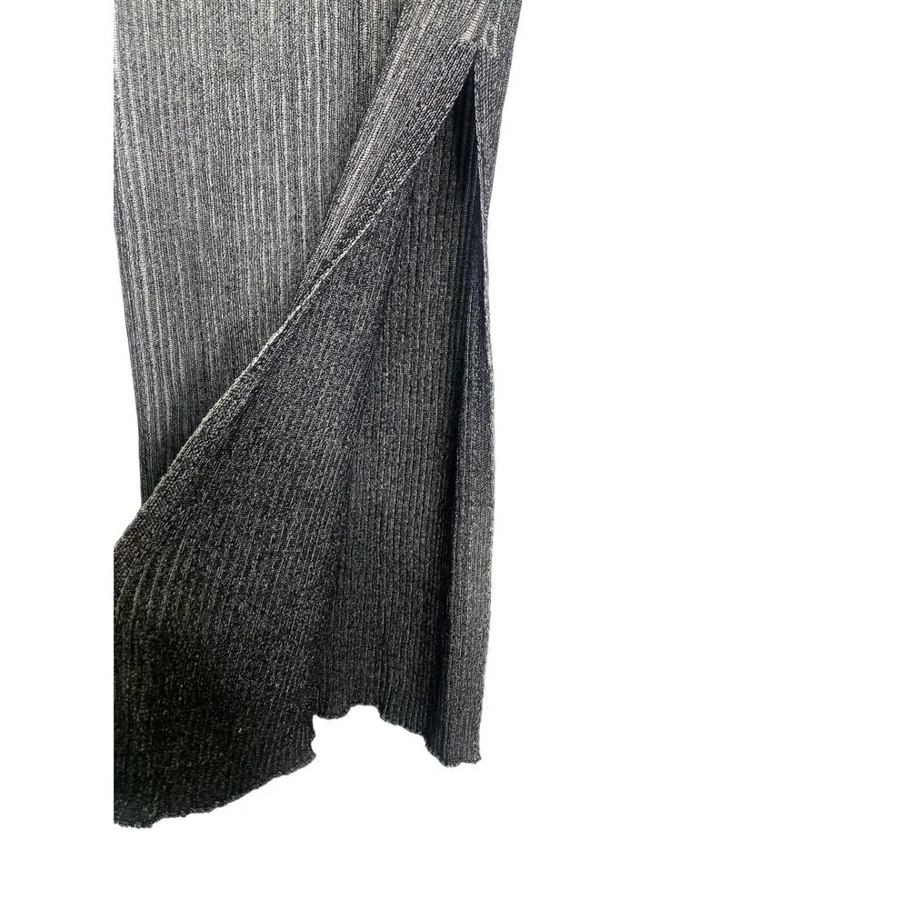 ZARA High Waisted Ribbed Knit Pullon Midi Pencil Skirt SideSlit M Grey Black - Image 7