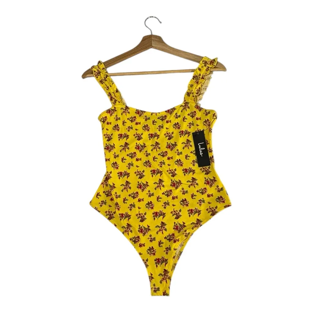 Lulus Floral Bodysuit Women’s Medium Yellow Girlhood Whimsical Cottagecore NWT - Image 2