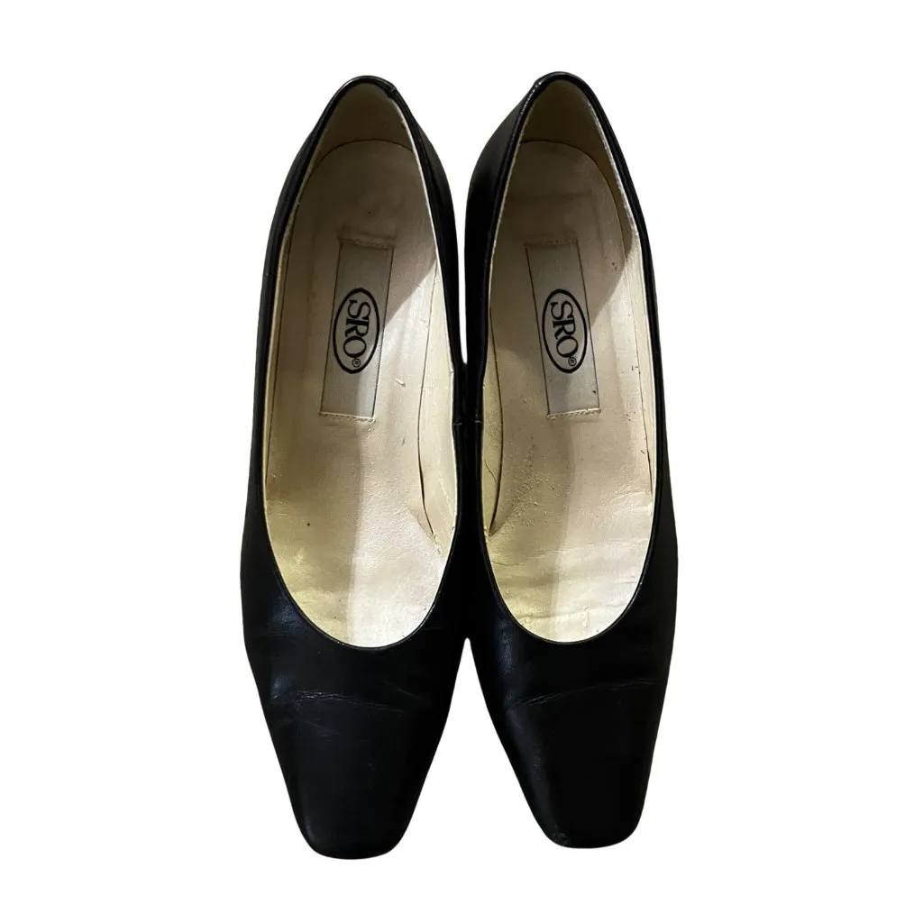 Vintage SRO Leather Heels Women’s 7.5M Blue Low Heel Pumps Used Black Size 7.5 - Image 2