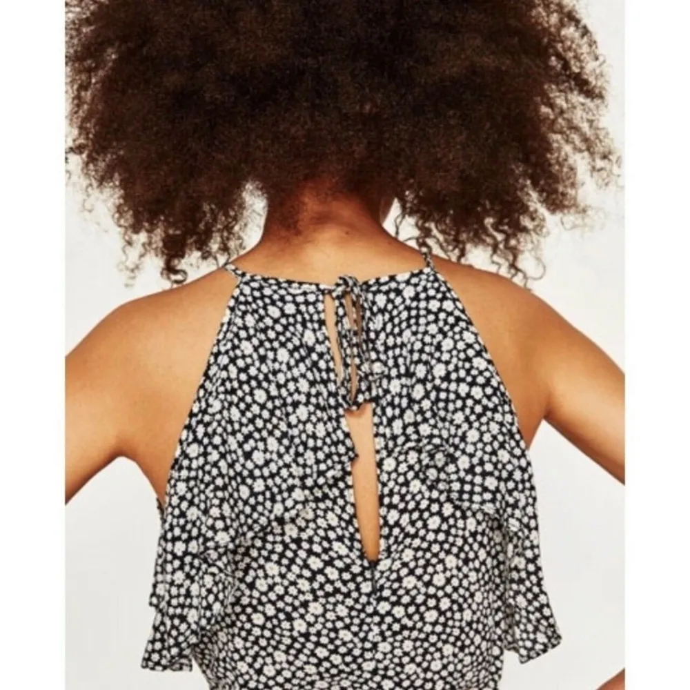 Zara basic black white floral daisies ruffle dress - Image 3