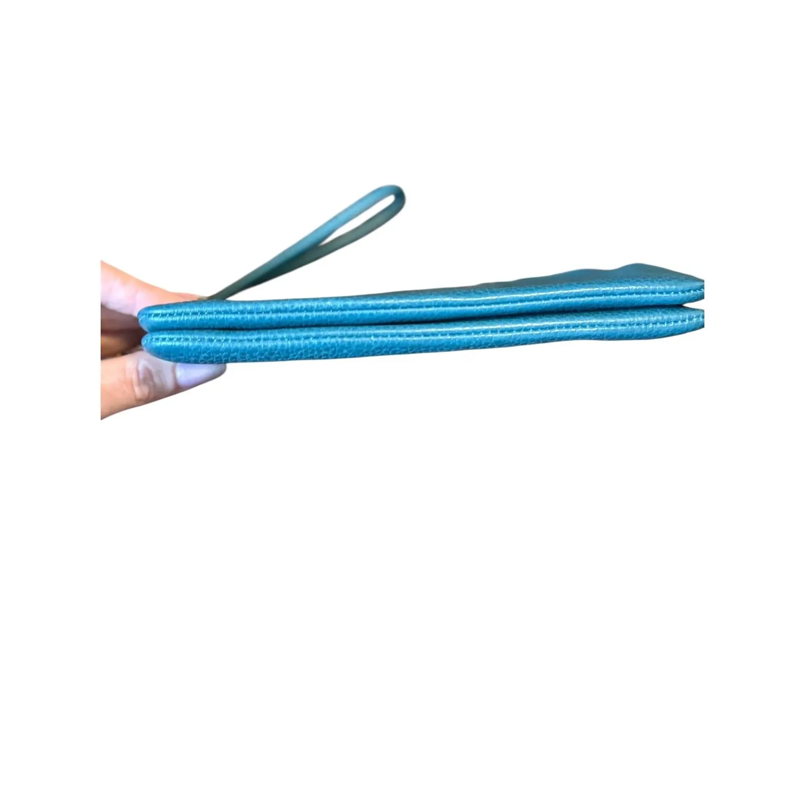 Coach Dempsey Teal Pebble Leather Double Zip Wristlet with Gold Hardware - Image 4