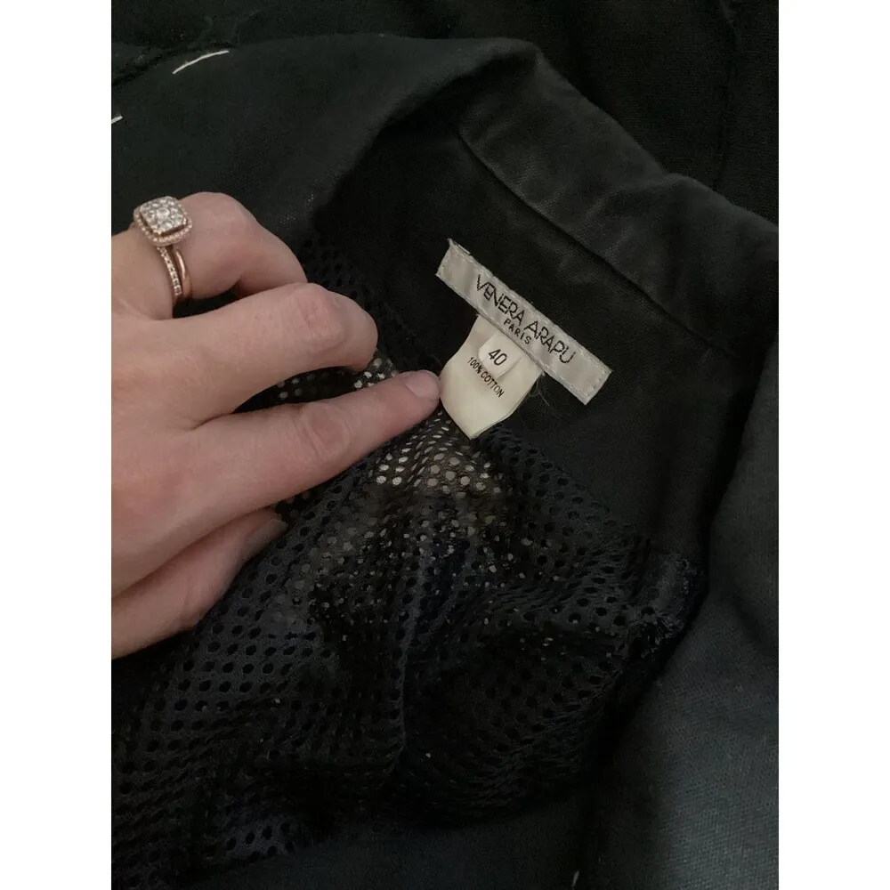 Venera Arapu Coat Womens 40 Face Print Paris Avant Garde Artistic Distressed Black Size 10 - Image 7