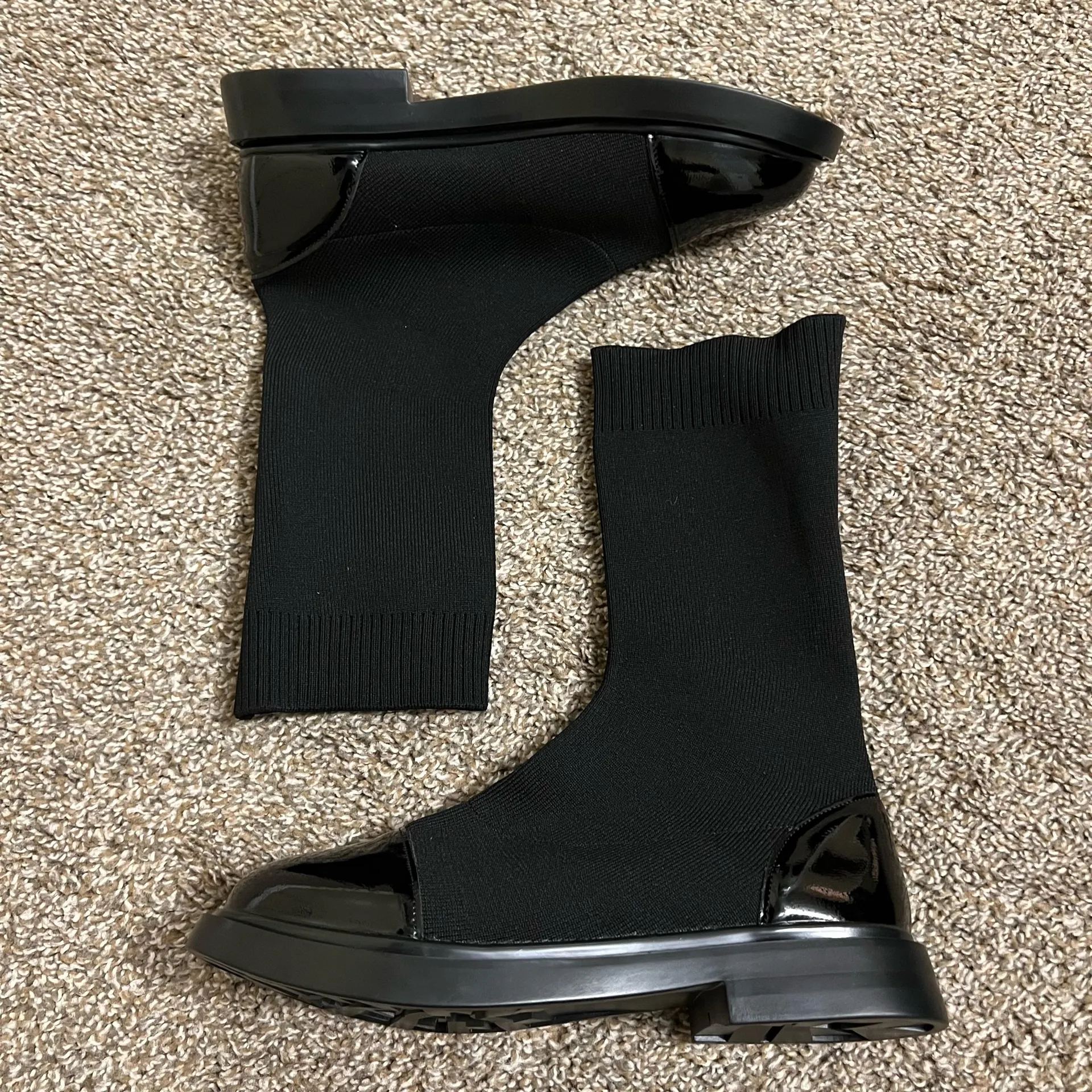 Sock Mid Calf Boots Slim Boots Ankle Boots Flat Shoes Booties Winter Shoes Fabric Black Size 5.5 - Image 6