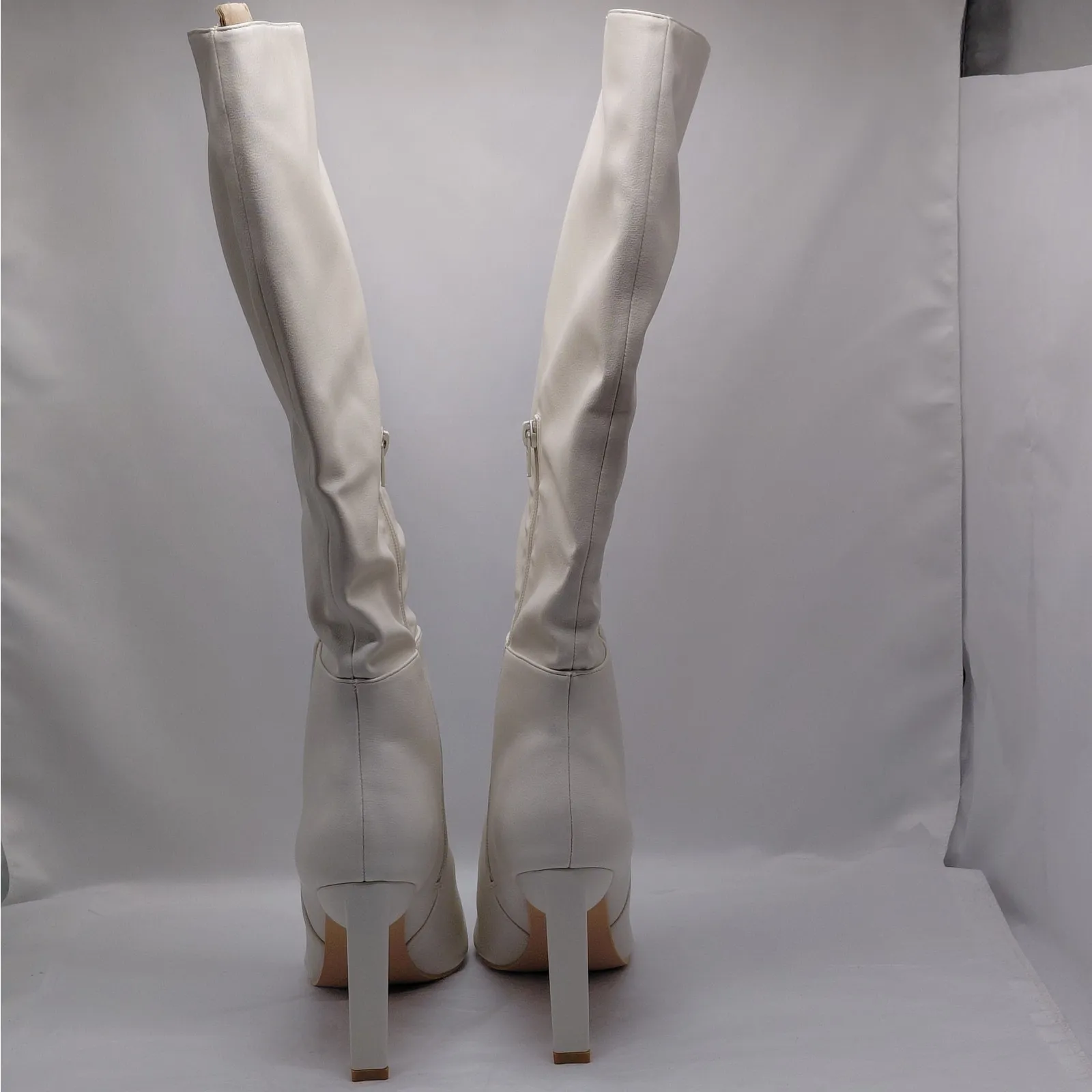 Lulus Womens Size 11 Ivory Olivet Over Knee High Heel Boots Pointed Toe NWT - Image 8