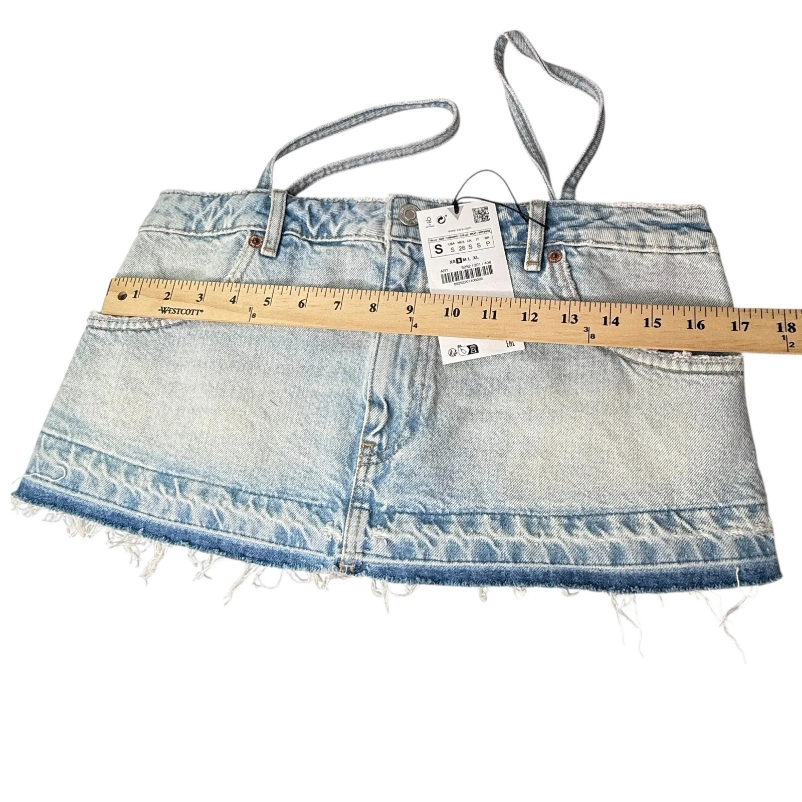 NEW ZARA Denim CROP TOP Spaghetti Strap Jean Short TANK Shirt Women's SM Blue! - Image 8