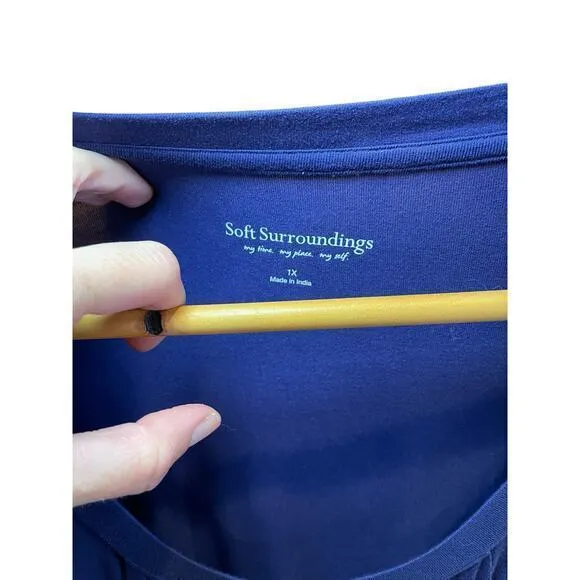 Soft Surroundings Royal Blue Jersey Short‎ Sleeve Pleated Scoop Neck Dress 1X - Image 2