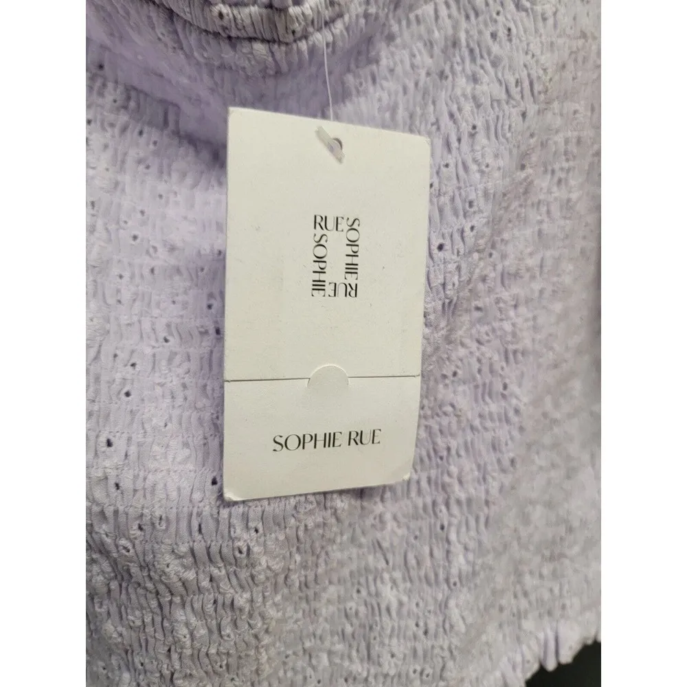 Sophie Rue Top Womens L Purple Short Sleeve Crop Top Floral Smocked NWT B30.1 - Image 5