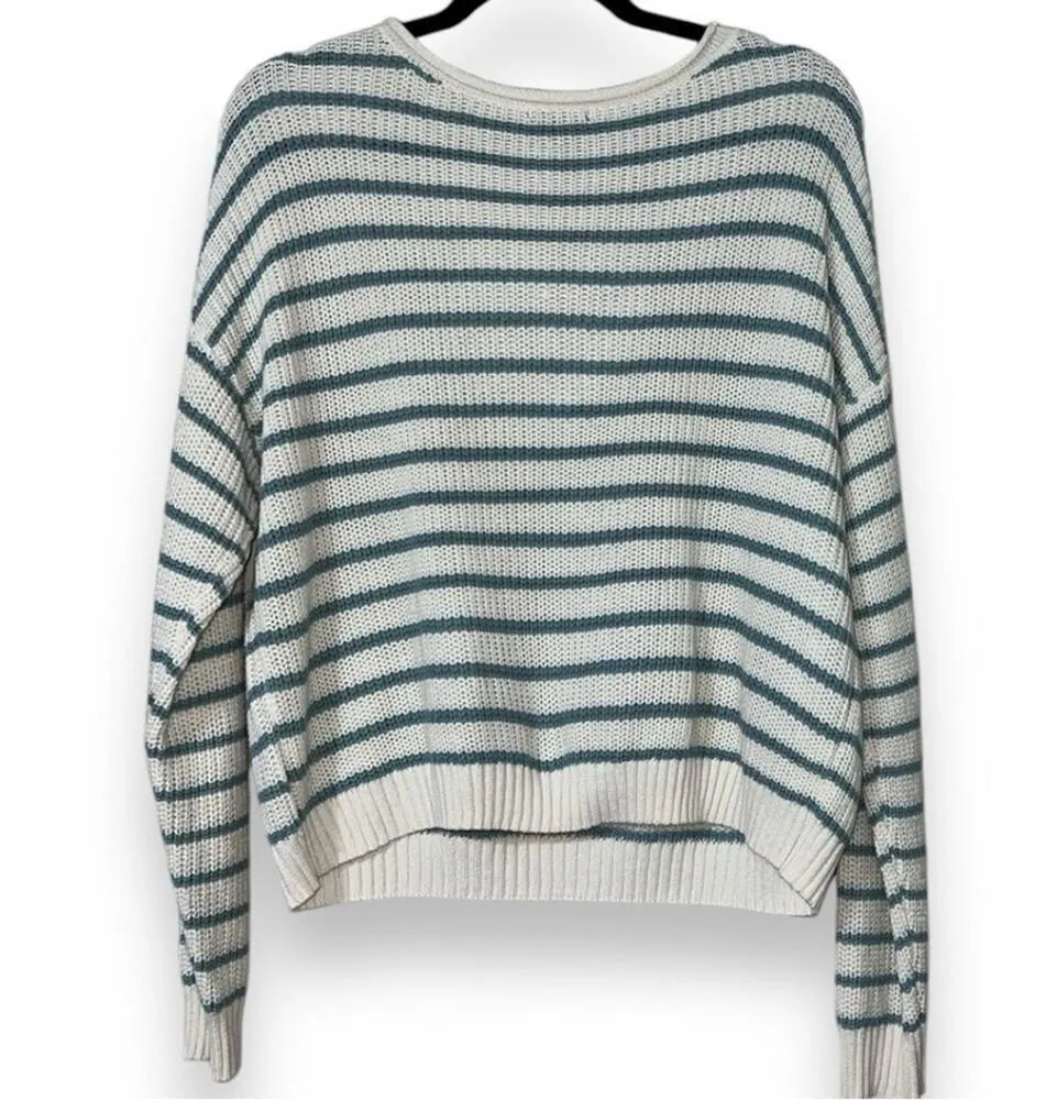 Wild Fable size xxl pullover long sleeve crewneck sweater striped ivory & teal - Image 7