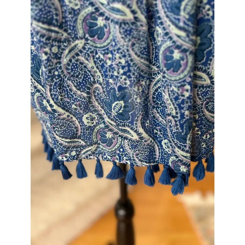 Ro's Garden Seychelles Blue & White Paisley Block Print Tassel Short Tunic Size XS - Image 4