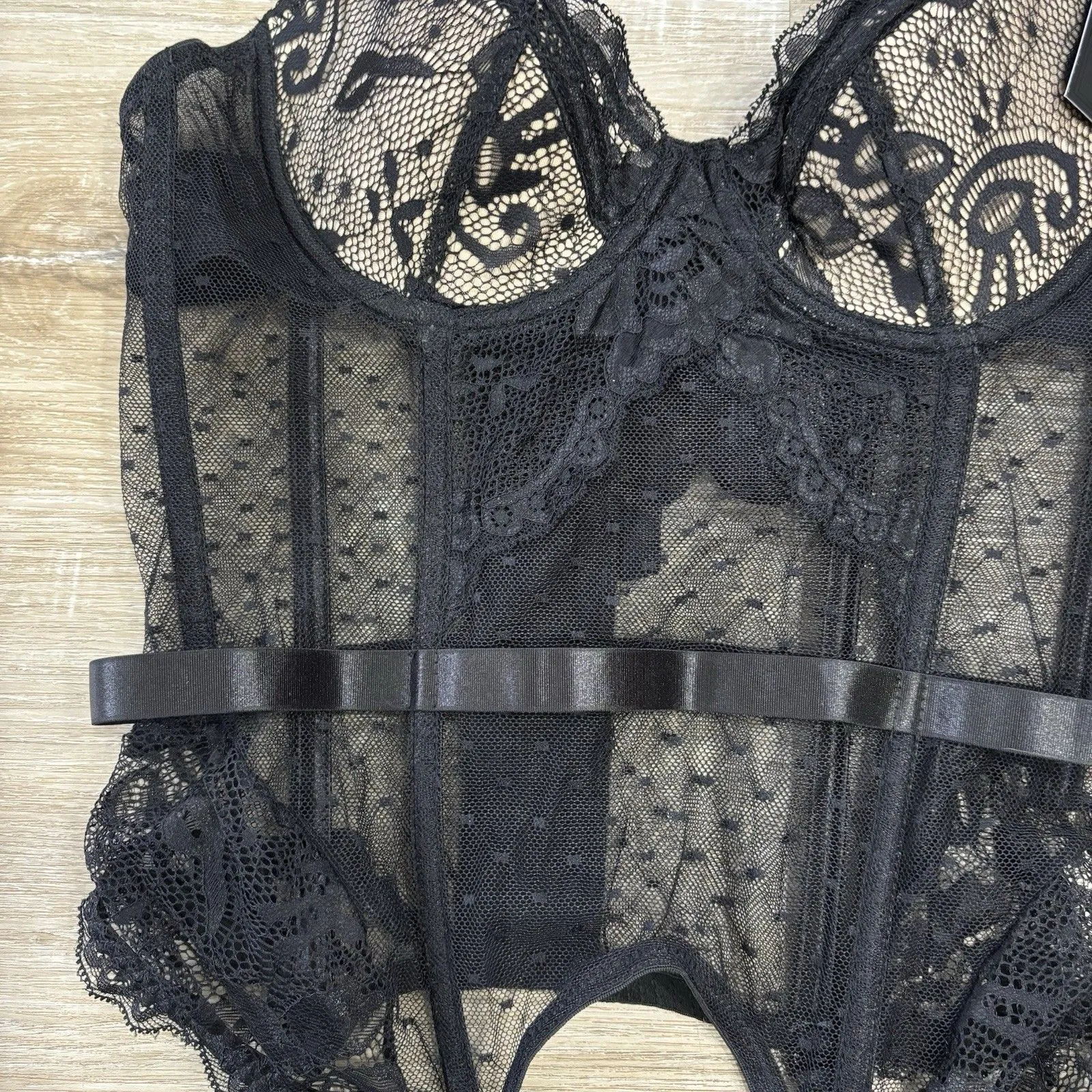 Fredericks Of Hollywood Corset Womens Size Large Black Lace Set NEW Lingerie - Image 2