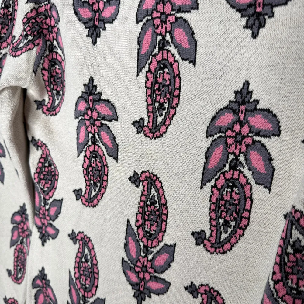 English Factory 100% Cotton Long Sleeve Paisley Mini Knit Sweater Dress Small - Image 5