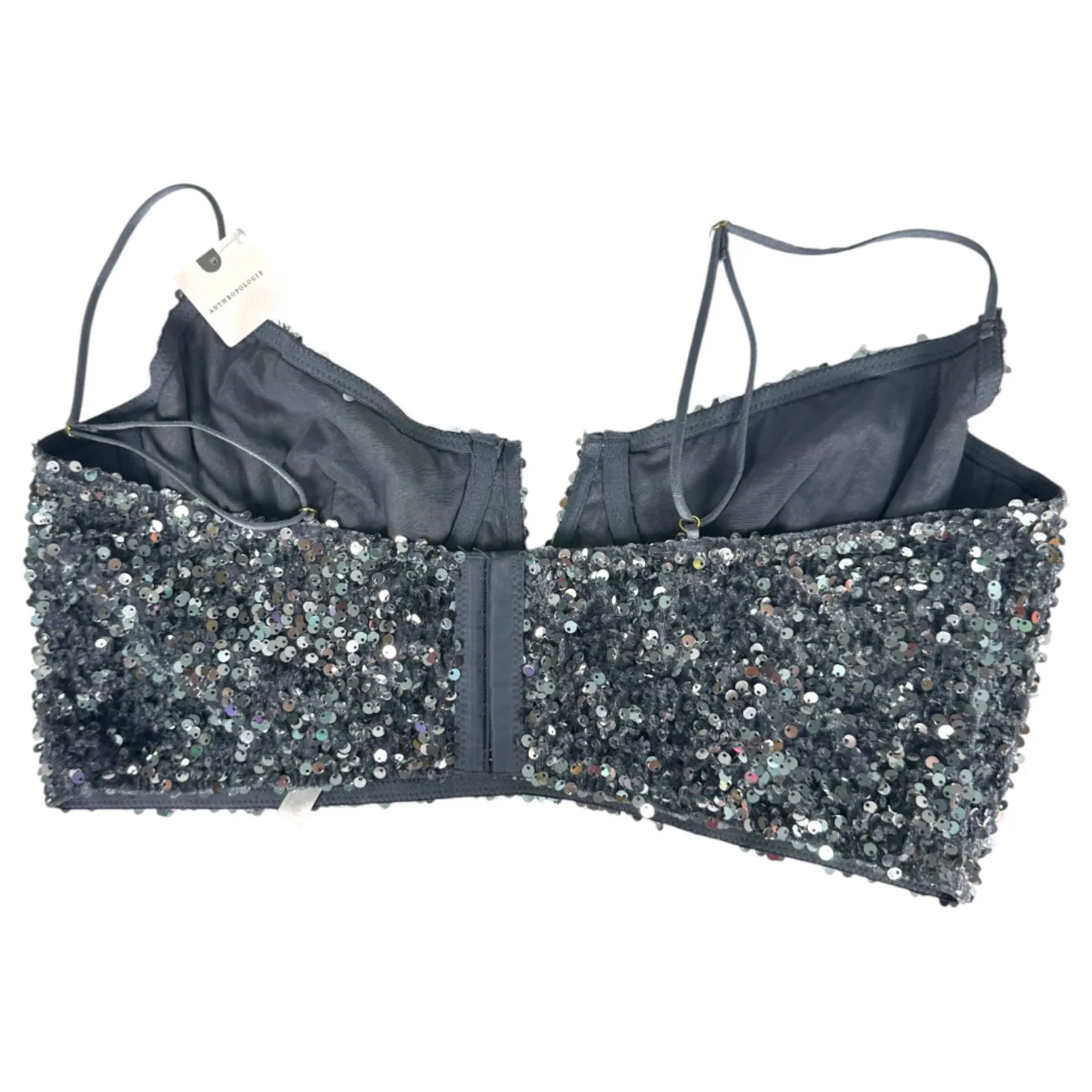By Anthropologie The Eve Sequin Longline Bralette Silver Crop Top XL NEW - Image 6