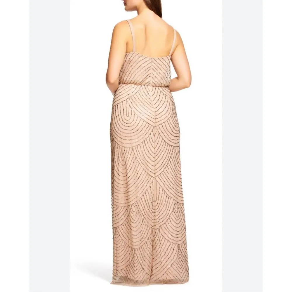 Adrianna Papell NWT Pink Gold Spaghetti Strap Sequin Mesh Blouson Gown Size 18 - Image 4