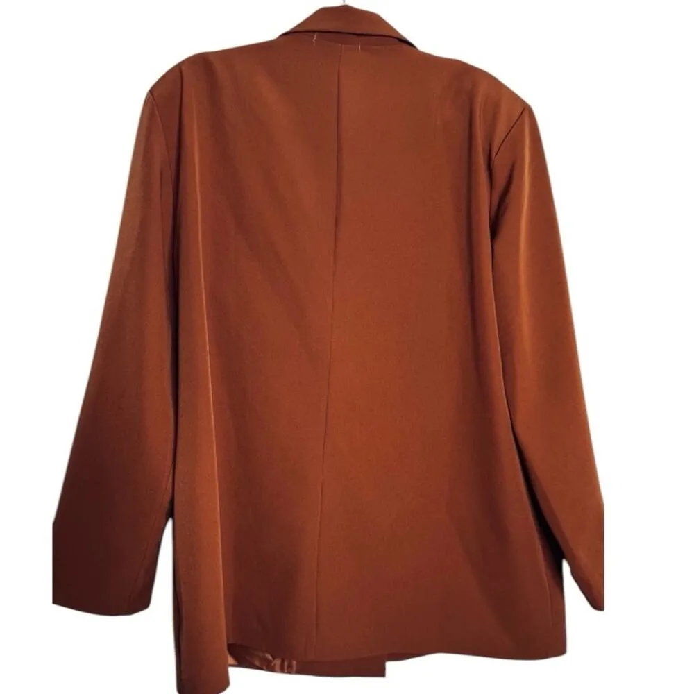 Boohoo Chocolate Brown Heartbreak Plus Oversized Dad Blazer Size 14 - Image 5