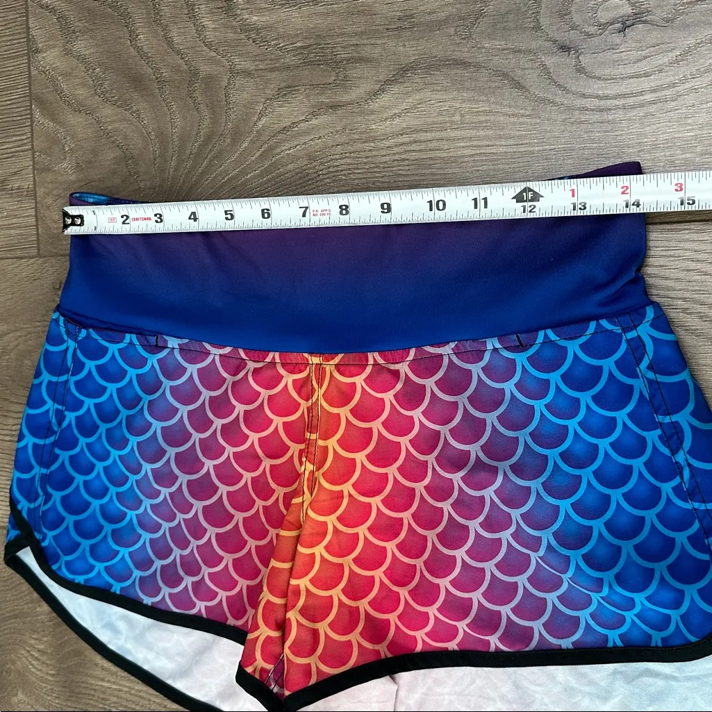 INKnBURN Mermaid Scale Performance Lined Running Shorts Blue Red Size Medium - Image 10