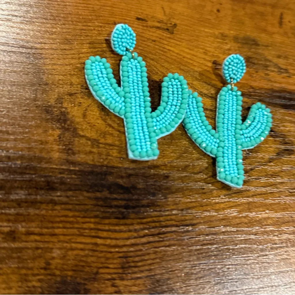Source Unknown Aqua Cactus Earrings - Image 3
