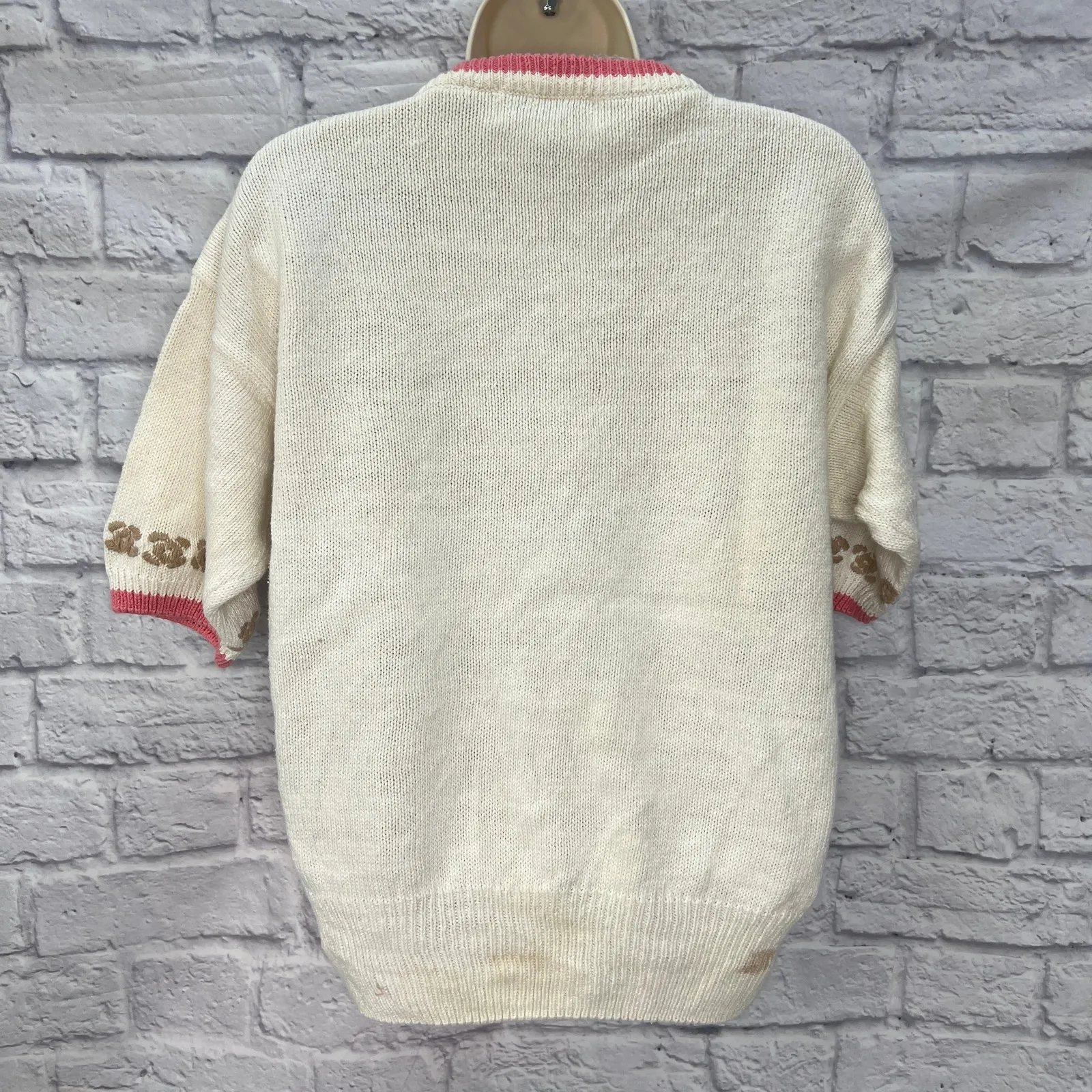 Vintage Lord Isaacs Short Sleeve Sweater Fair Isle 80s Style Size L White Size L - Image 7