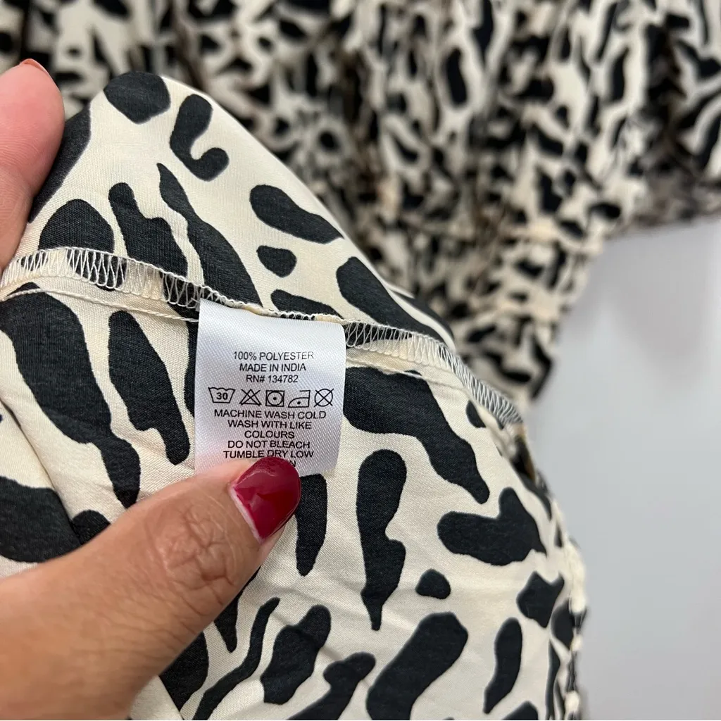 Blush Black & Cream animal print Maxi Dress V neck elastic waist shorts sleeves - Image 8