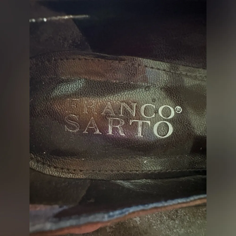 Franco Sarto Dark Brown Leather Pep Toe Wedge Shoe & Non Adjustable Trap… - Image 14