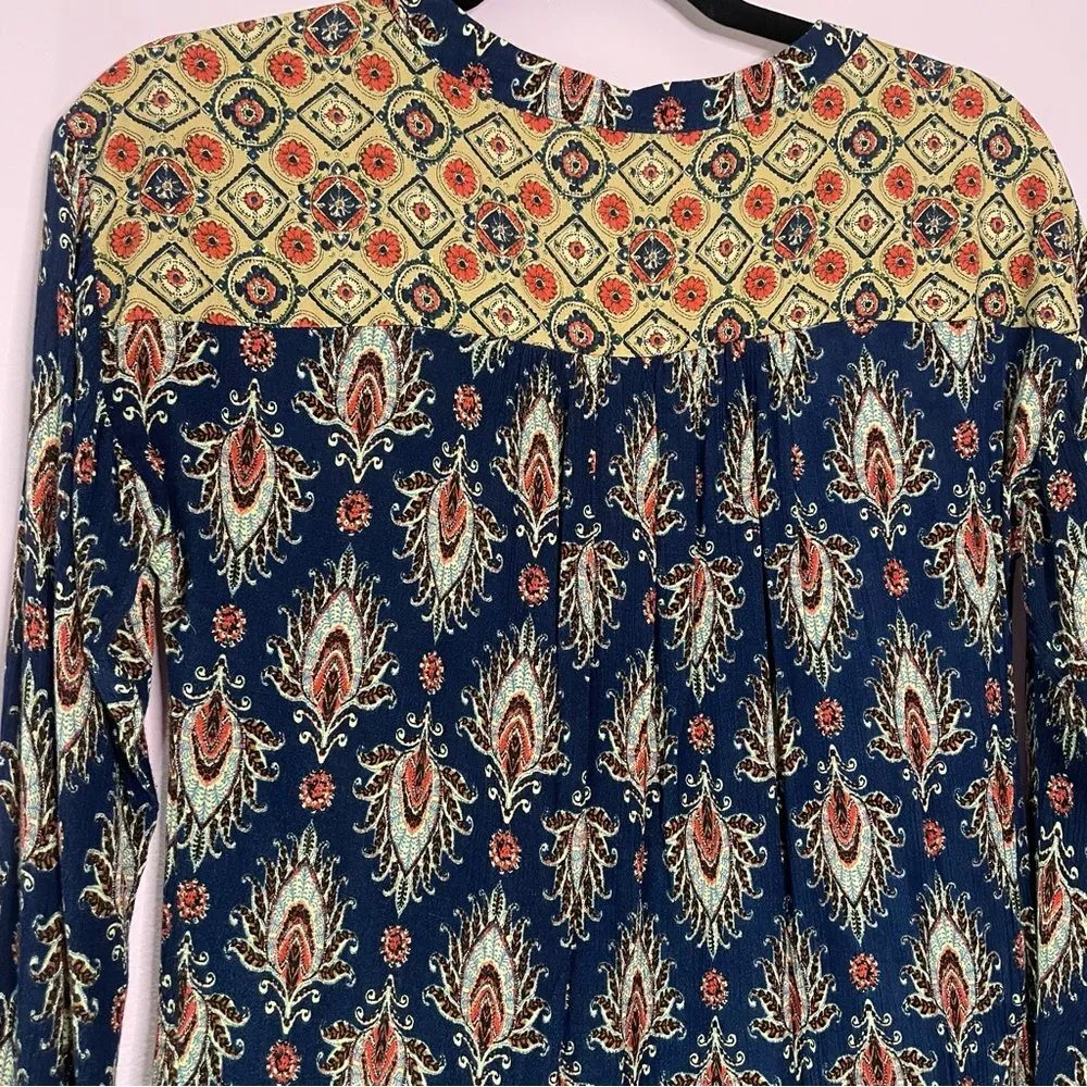 en elly Gauzy Blue Boho Longline Oversized Swim Cover Tunic 3/4 Sleeve Rayon XS - Image 8