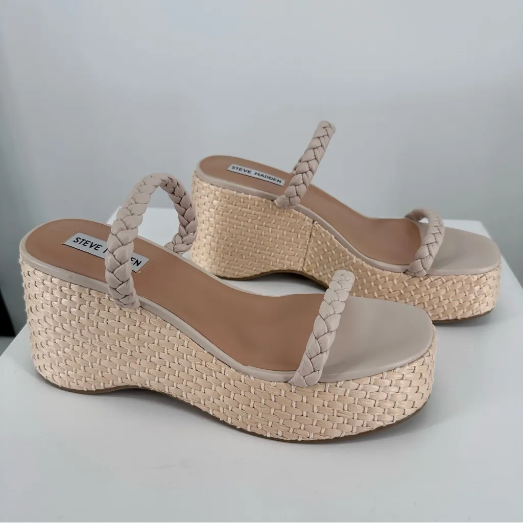 Steve Madden Daija Woven Faux Leather Platform Sandals in Bone size 10 - Image 2