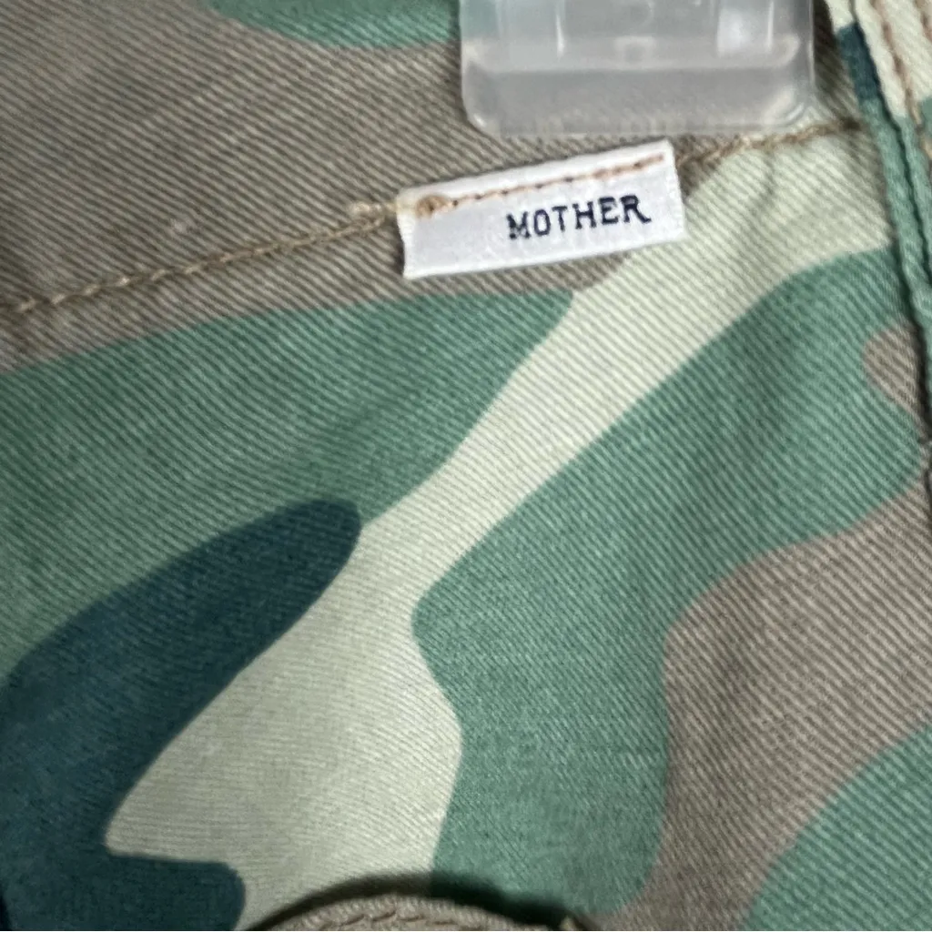 MOTHER The Shaker Chop Crop Linen Blend High Rise Camo Print Fray Hem Pants 26 Blue - Image 7