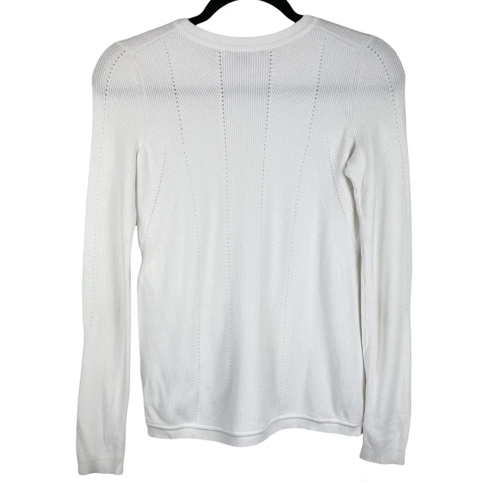 Vince Womens Sz XS White Viscose Sweater Ribbed Perforated Cut Out Side Zip - Image 4