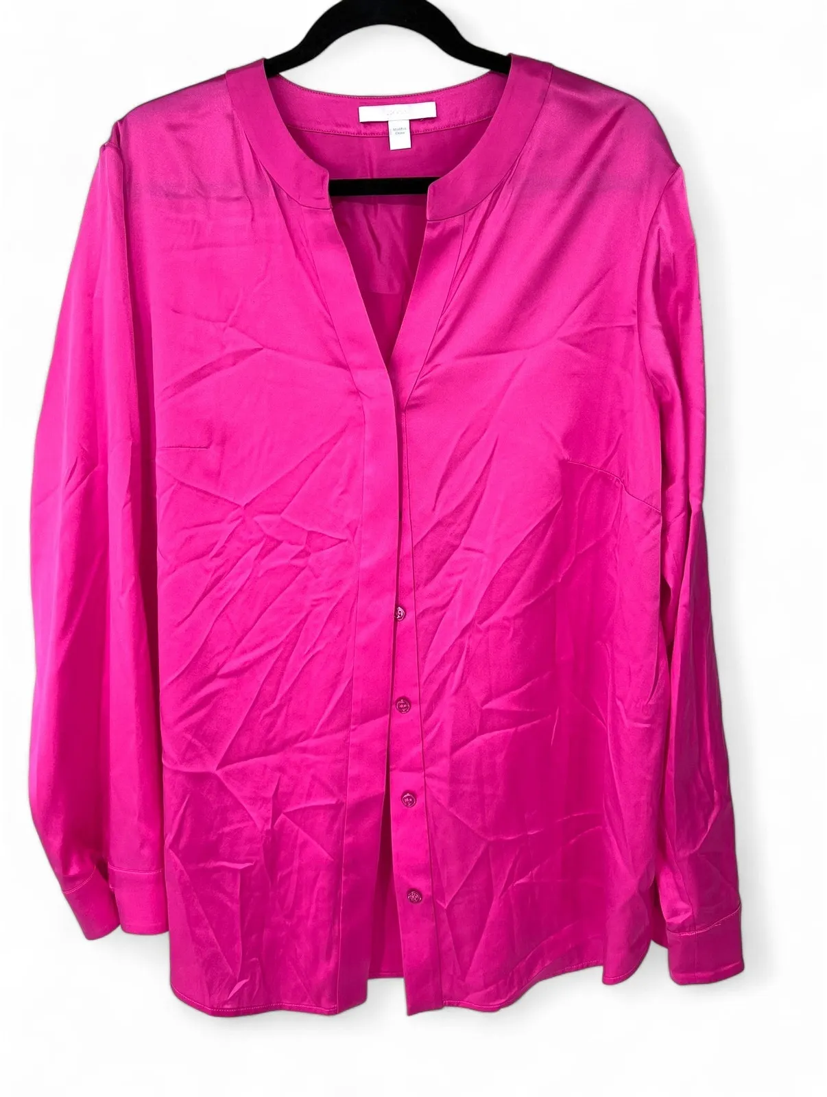 HUGO BOSS | 14 / L Top Blouse Button Up Down Luxury Satin Silk PINK Long Sleeve - Image 1