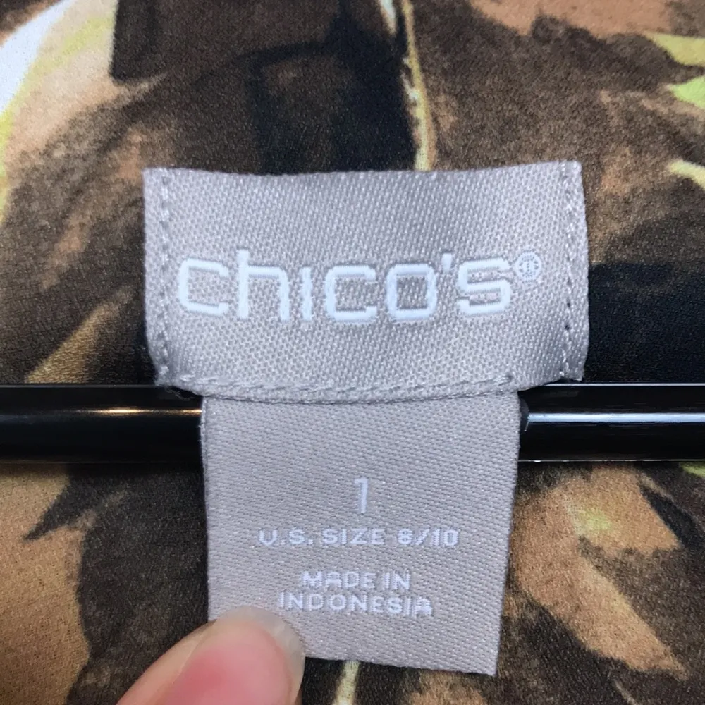 Chico’s Women’s Floral Leaf Tropical Print Wide Baggy Sleeve Hi-Low Tie Blouse - Image 9