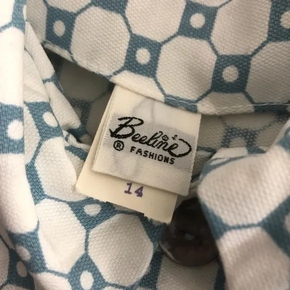 VINTAGE Blue White Cotton Shift Dress Long Sleeves 60’s - Image 5