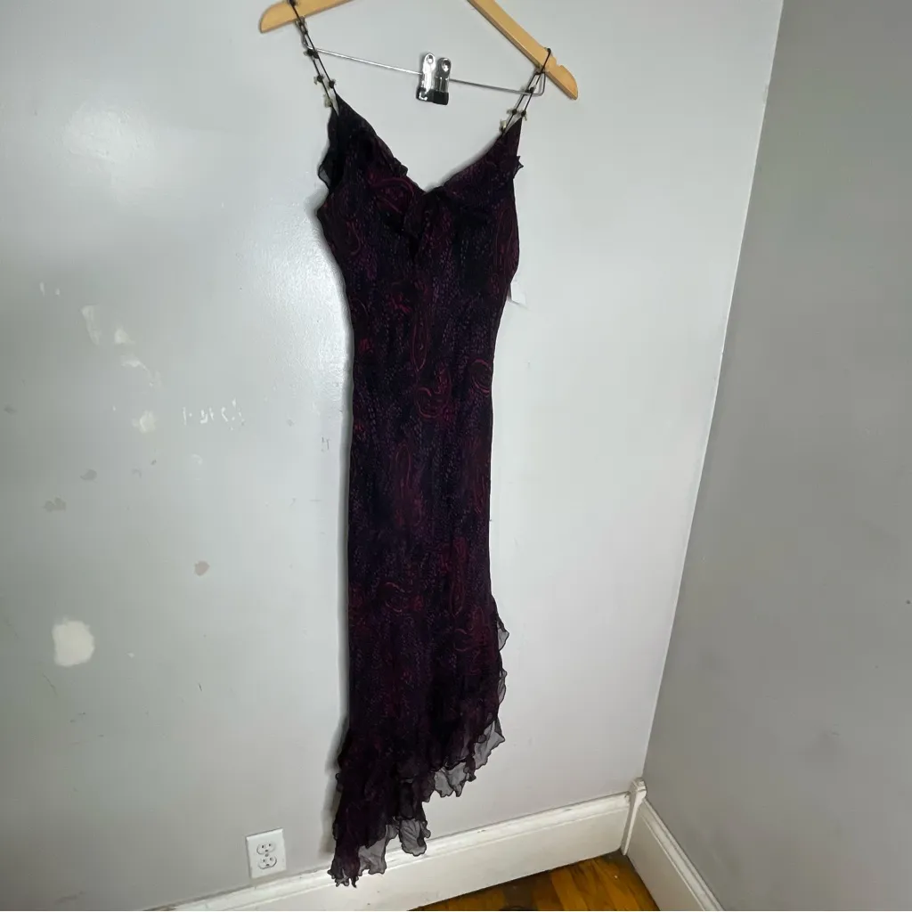 Vintage Y2K Fairy Midi Silk Dress Slip Boho Purple Paisley‎ Rosebud Straps 10 - Image 7