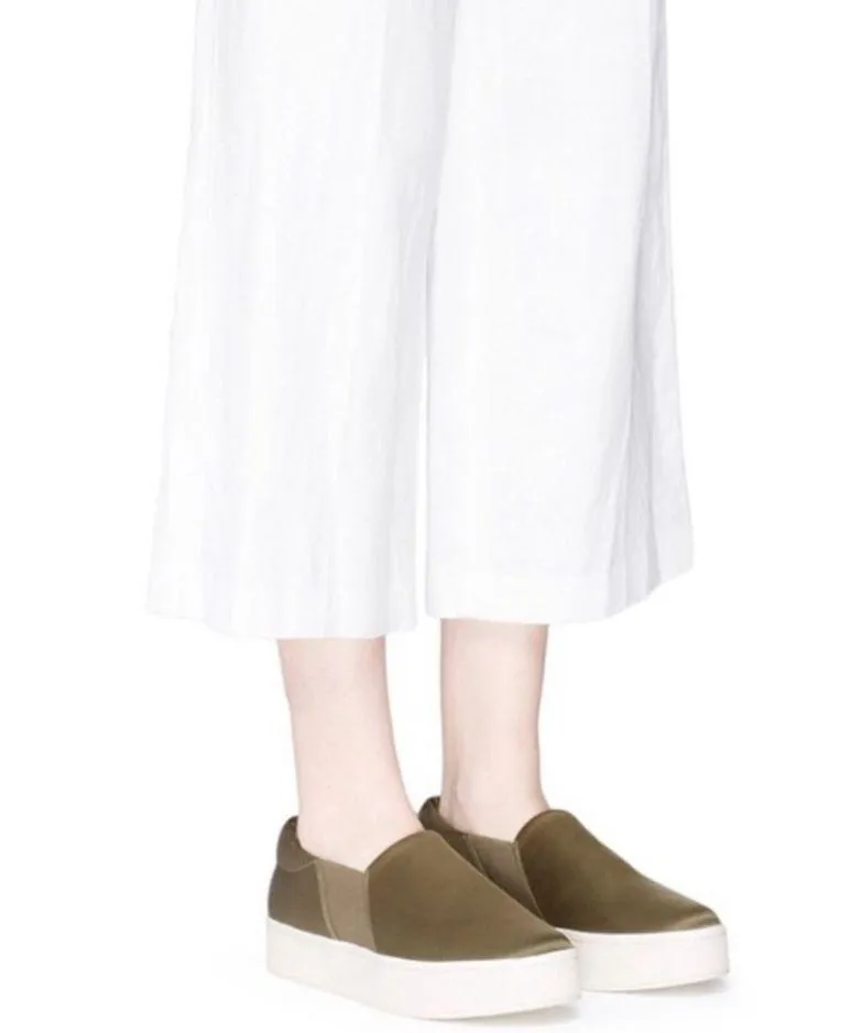 VINCE Sneaker Slip On Green Satin Platform 8.5 Satin Warren - Image 2