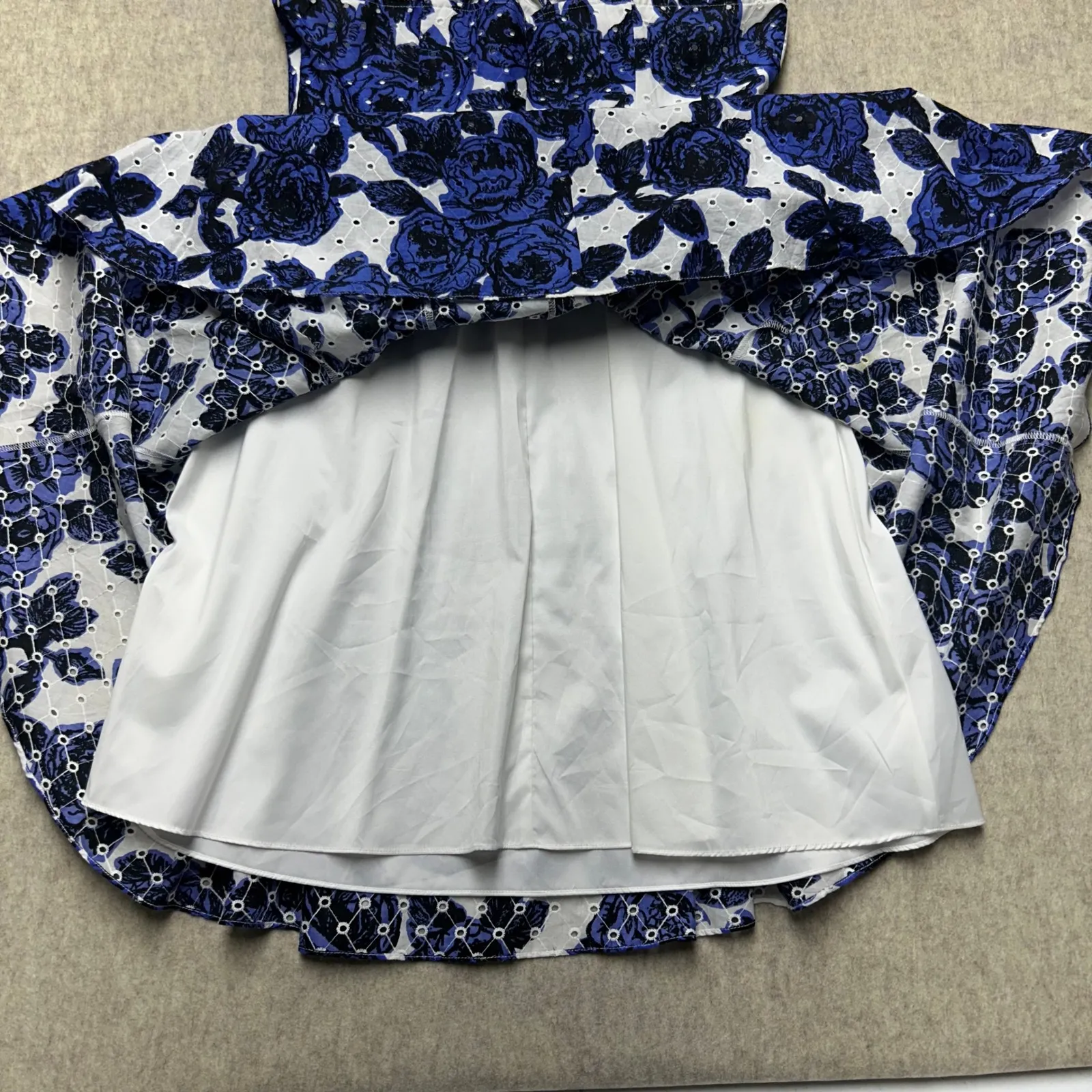 Adrianna Papell White Blue Floral Eyelet‎ Fit & Flare Dress Criss Cross Back 12P - Image 7