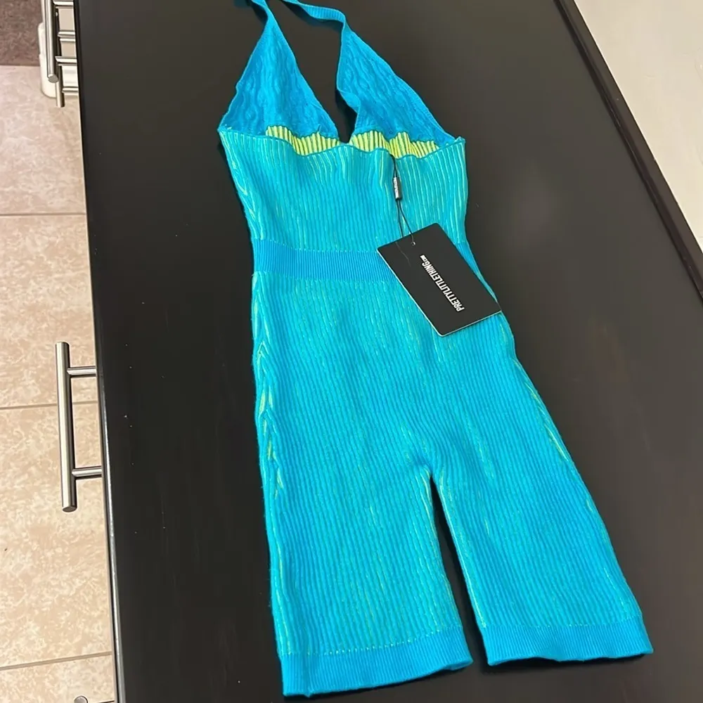 PrettyLittleThing Shape blue knit unitard jumper underbust detail, size 6 NWT - Image 9