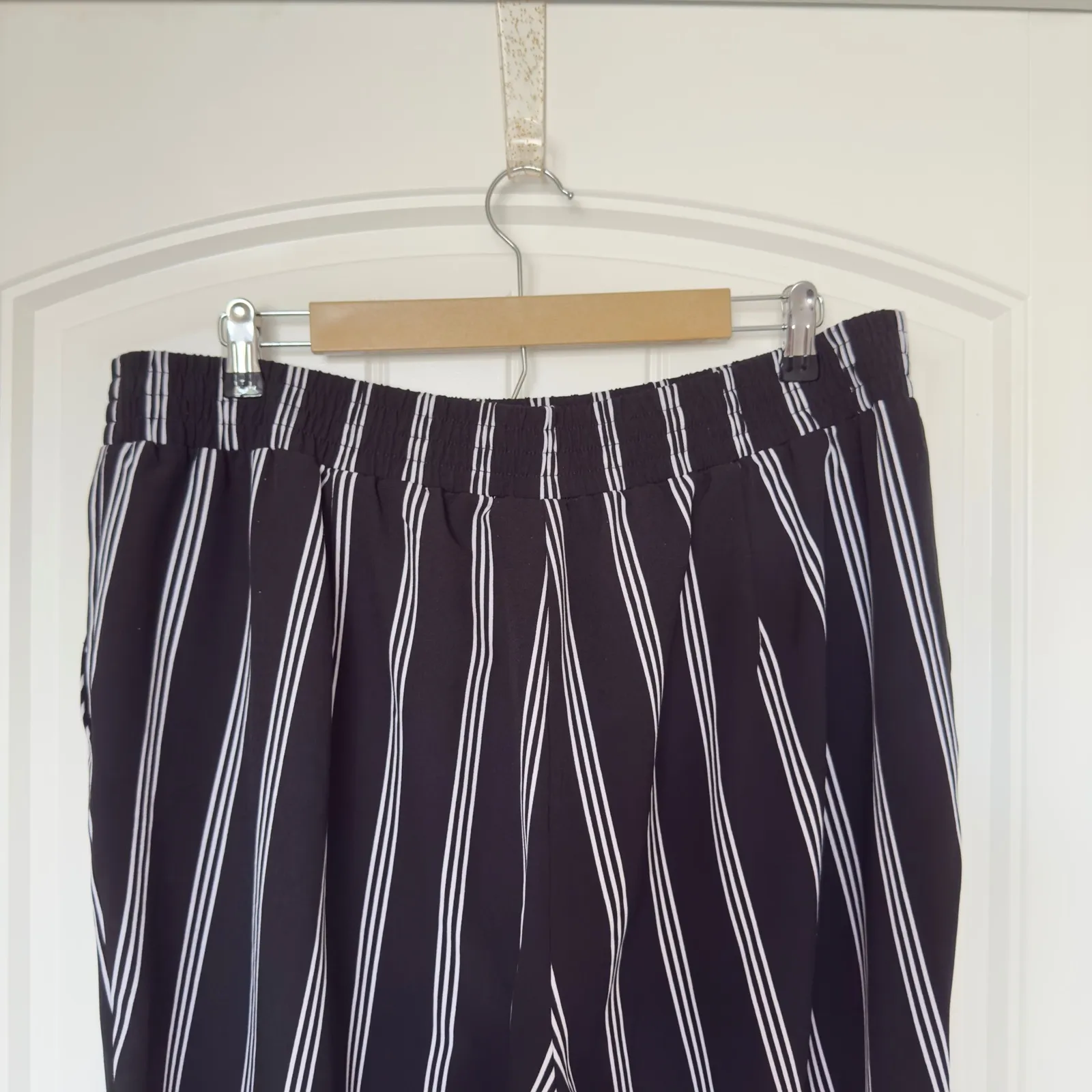 Cato Black White Stripe Pull On Ankle Pants With Pockets Casual - Image 4