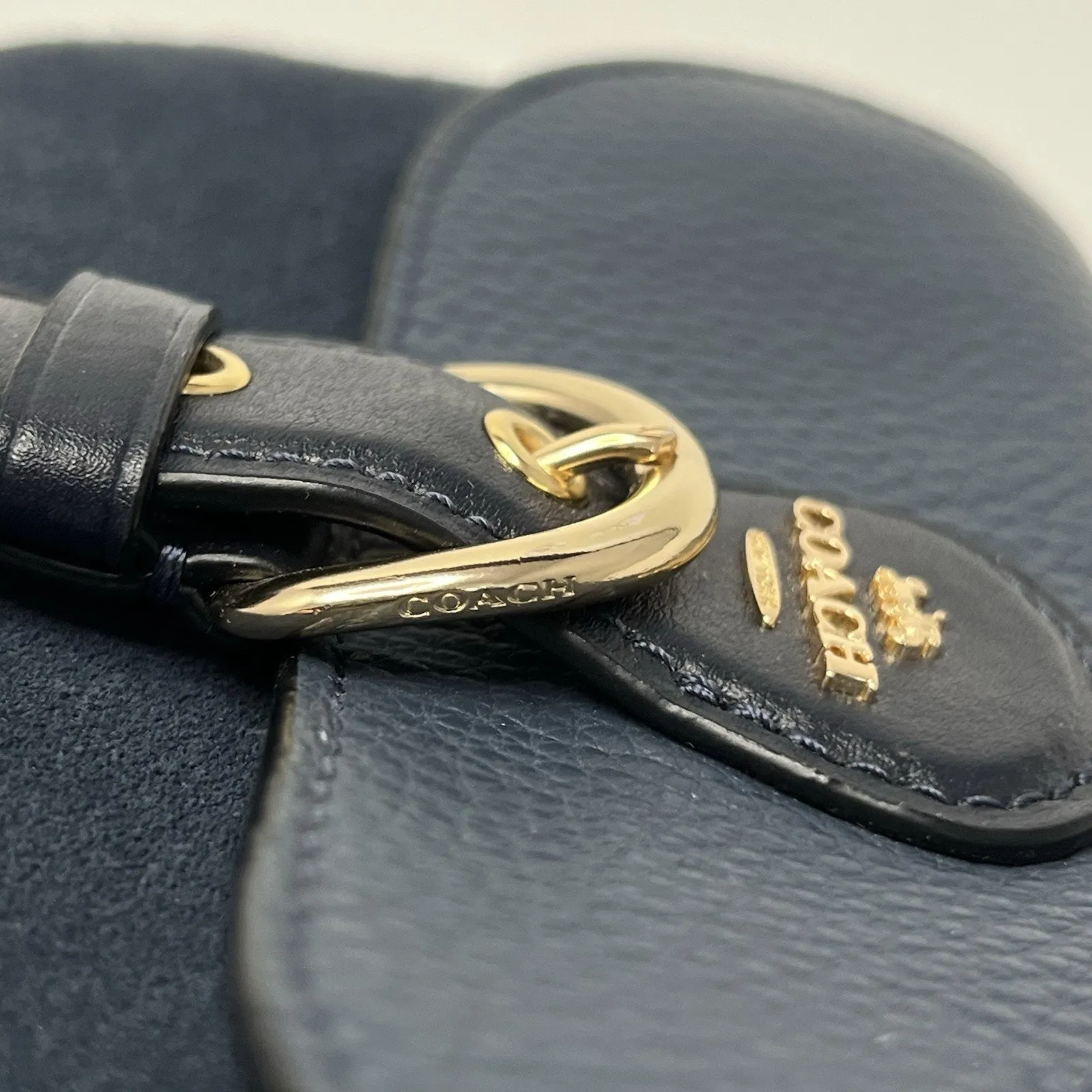 Coach Kleo Crossbody Navy Blue Suede Denim Leather Chain Gold Strap Mini Purse - Image 3