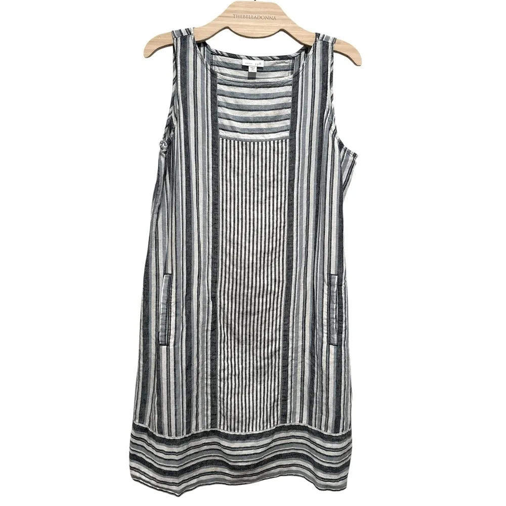 J.JILL LINEN SLEEVELESS STRIPED SHIFT BLUE WHITE DRESS MP - Image 2