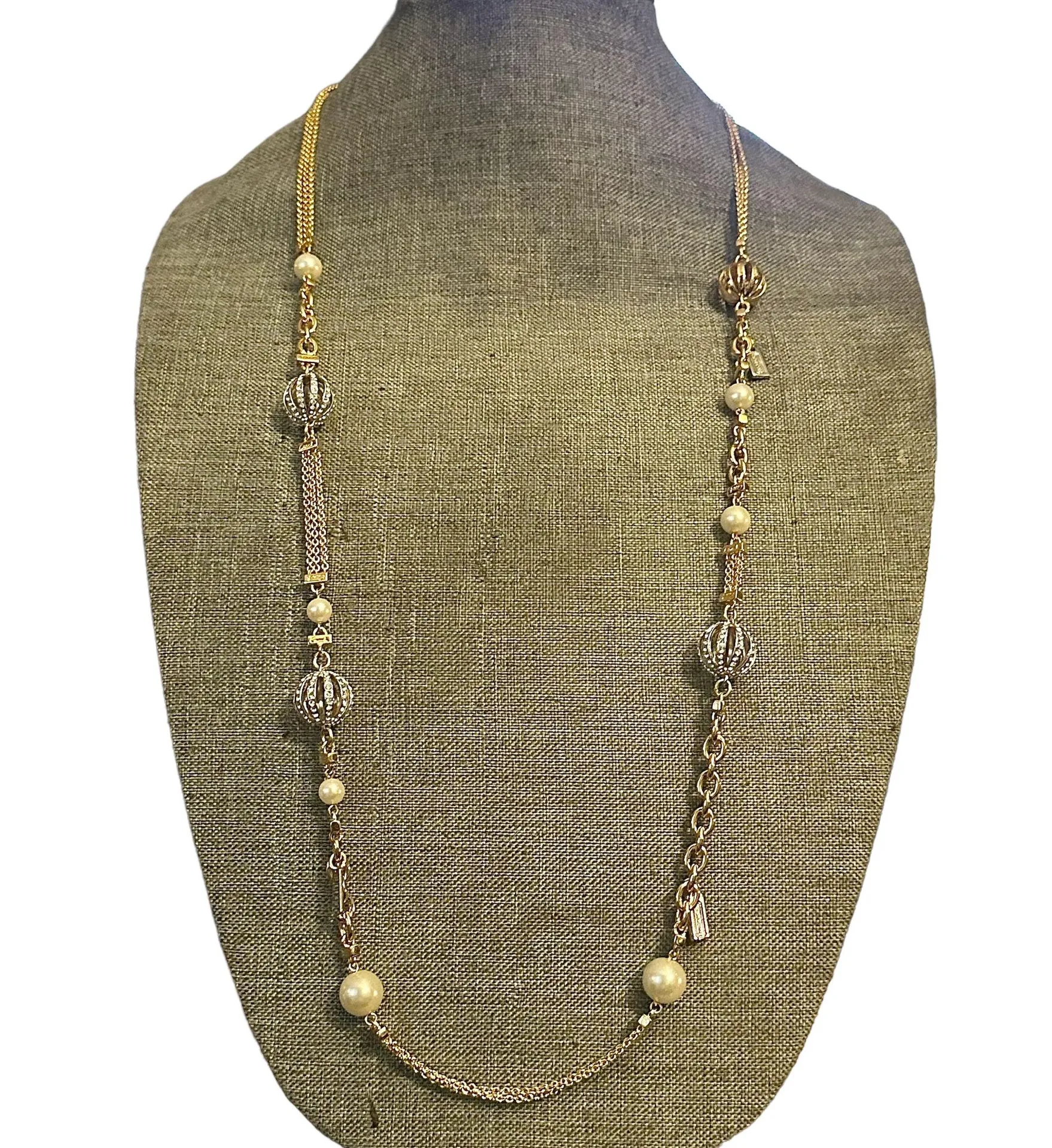 Long Rhinestones And Pearls Necklace - Image 12
