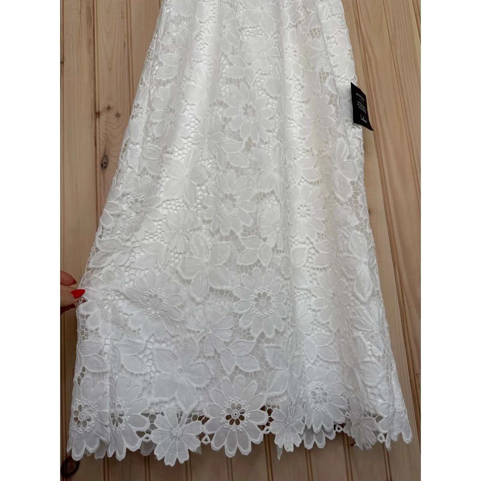 NWT Lulus Aramis White Embroidered Lace Strapless Bustier Midi Dress Tube Size M - Image 7