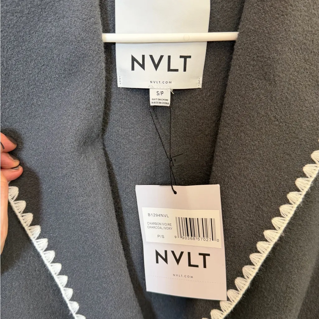 NWT NVLT Belted Wrap Sweater Coat – Charcoal Ivory – Size S - Image 3