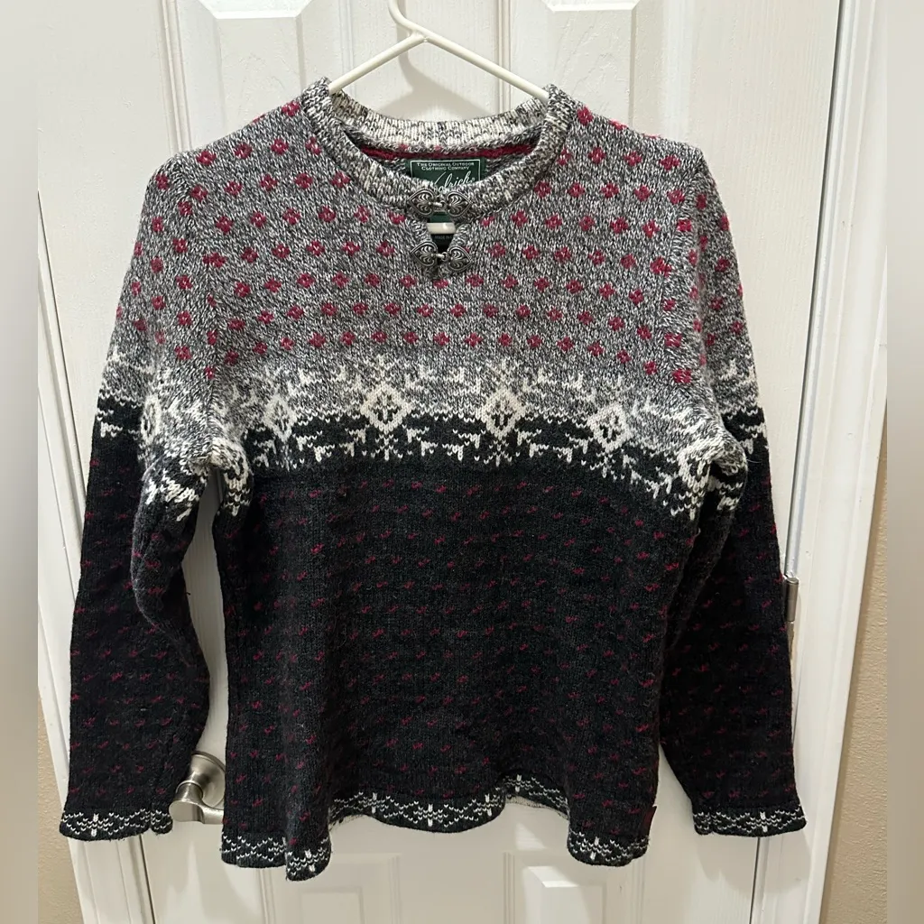 WOOLRICH Nordic Fair wool Isle Snowflake Pattern Clasp Sweater Large - Image 9