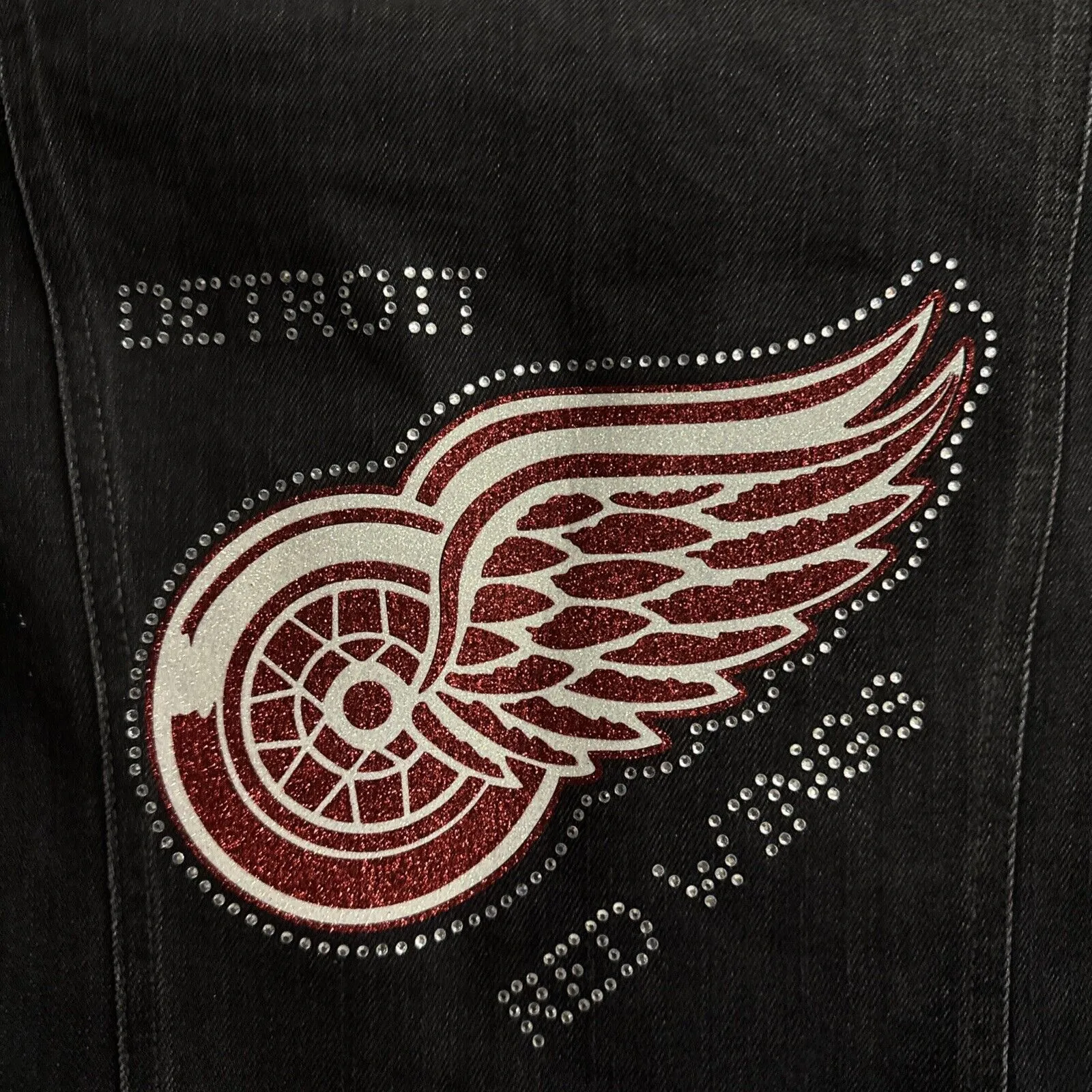 Custom Old Navy DETROiT RED WINGS Black Jean Jacket Women’s Size M Medium Denim - Image 9